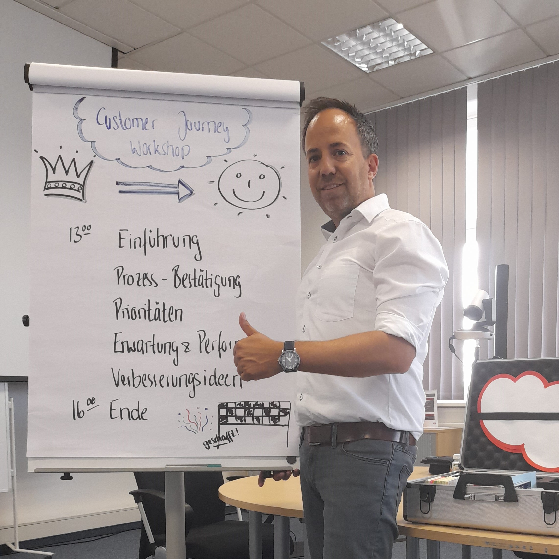 Derek Klumpe erläutert eine Customer Journey am Flipchart